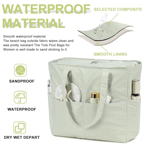 Image of Waterproof Beach Tote Pool Bags for Women Ladies Extra Large Gym Tote Carry On Bag With Wet Compartment for Weekender Travel
