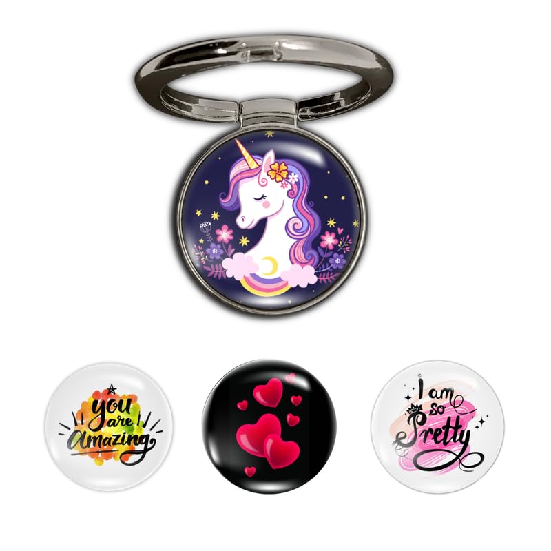 Image of 4-in-1 Metallic Mobile Back Ring Holder | Strong Grip for Phone & Back Cover | 4 3D Logo Magnets | 360 Adjustable Stand