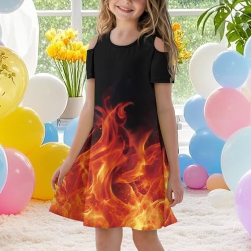 Girls Summer Dress Cold Shoulder Flowy Dress with Pocket Cute Clothes for Kids4
