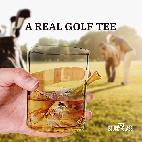 Stuck In Glass - Hole In One Golf Tee Original Handcrafted Embedded Barware | Golf Whiskey Glasses Bourbon | 10 Oz Old Fashioned Wine Glasses Bar Glassware | Unique Golf Gifts For Men | | Yellow #TOP1