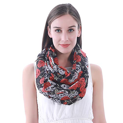 Lina & Lily Skull Rose Print Women's Infinity Scarf