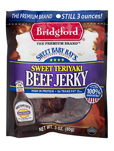 Bridgford Sweet Baby Ray's Sweet Teriyaki Beef Jerky, High Protein, Zero Trans Fat, Made With 100% American Beef, 3 Oz, Pack of 3
