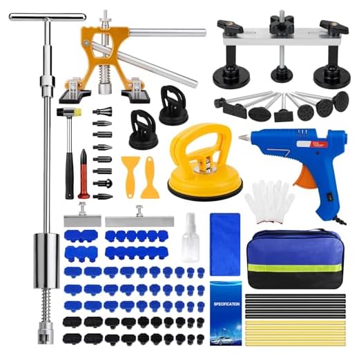 ZEUSFIRE Dent Puller Kit, 97 PCS Paintless Dent Repair Kit with Double Pole Bridge Puller, Slide Hammer T-bar Dent Puller, Golden Lifter, Suction Cup, and Glue Gun for Car Dent Remove