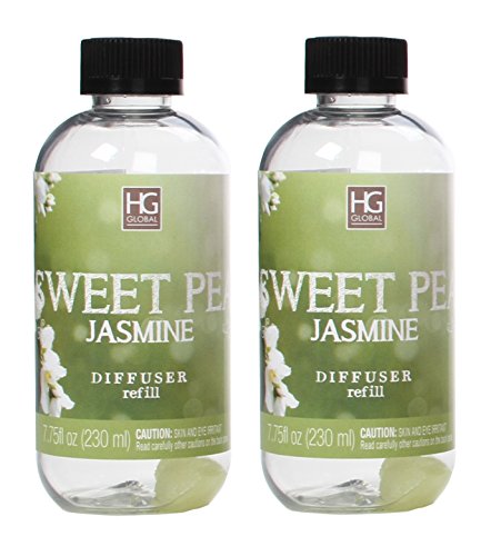 Hosley Set of 2 Premium Sweet Pea Jasmine Reed Diffuser Refills Oil 230 Milliliter 7.75 Fluid Ounce. Ideal Gift for Weddings spa Reiki Meditation Settings W1