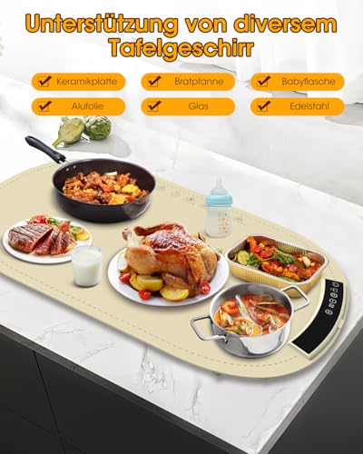 MQFORU Warmhalteplatte Elektronisch, Wärmeplatte Essen mit 7 Temperatureinstellungen, 4-Stunden-Timer & Sicherheitssperre, Silikon Speisenwärmer Buffetwärmer- Öl- und Fettbeständig, Leicht zu Reinigen – Bild 6
