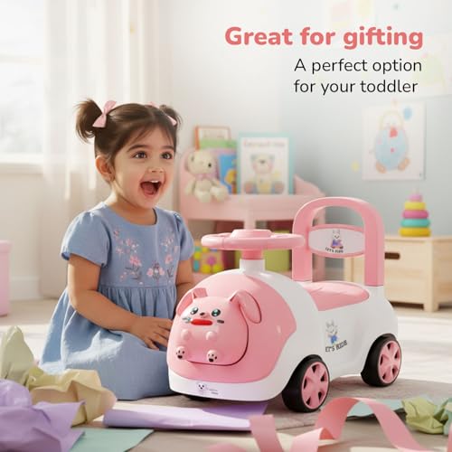 Image of Lifelong Bunny Manual Push Ride-On Toy Car with Back Support for Boys & Girls 1-4 Yrs, Distraction-Free, Non-Musical, Easy Installation, 50kg Capacity, Steering Wheel, Storage (LLCBBR04)