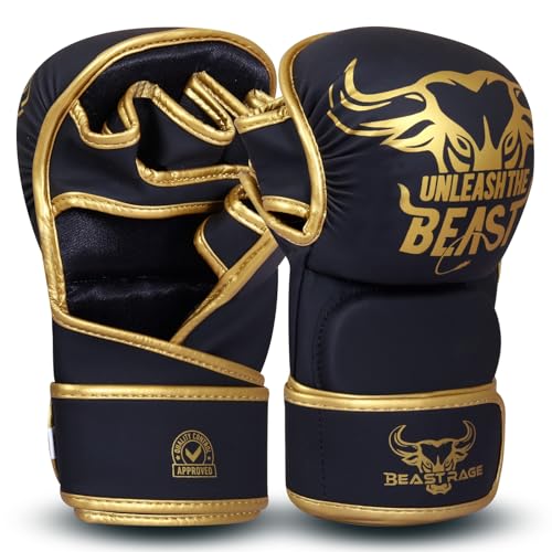 BEAST RAGE Guantes de MMA para Hombres y Mujeres, Soporte de muñeca Ajustable, Palma Abierta, Guantes de Artes Marciales, Lucha para Muay Thai, Lucha en Jaula, Combate, Taekwondo