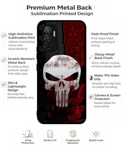 Image of Punisher Skull Design Premium 2D Printed Metal Back Case Cover for Vivo V23E 5G / Y75 4G, White
