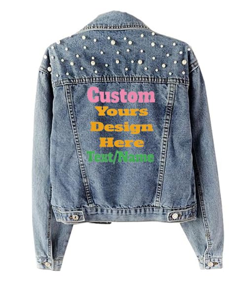 Custom Pearl Denim Jacket Personalized Text Embroidery Fashion Vintage Top Customized Wedding Jackets for Bride