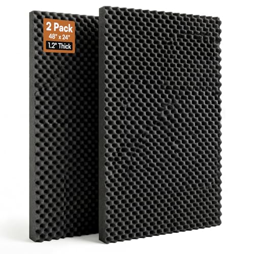 Image of SODOCT 2 Pack Large Egg Crate Acoustic Foam Panels, 48 x 24 x 1.2 Inches High Density Sound Proof Foam for Walls, Professional Sound Absorbing Studio Panels for Home Theater, Recording (Black)