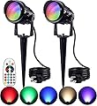 SUNVIE Halloween Spotlight Outdoor 12W RGB LED Color Changing Landscape Lights with Remote Control 120V Landscape Lighting Waterproof Spot Lights Outdoor for Yard Garden Patio Lawn Decorative, 2 Pack