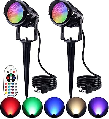 SUNVIE Halloween Spotlight Outdoor 12W RGB LED Color Changing Landscape Lights with Remote Control 120V Landscape Lighting Waterproof Spot Lights Outdoor for Yard Garden Patio Lawn Decorative, 2 Pack