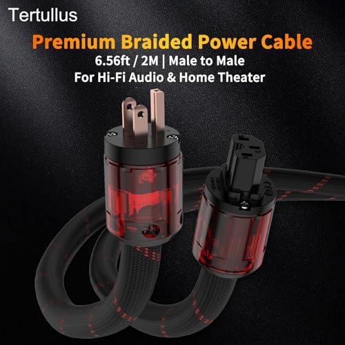 Image of Tertullus HiFi Power Cable OFC Audiophile Ac Power Cable 125v 15a 12AWG with Us Pure Red Copper Power Plug+IEC C15 Connector High-end Braided Sleeve Cable(2m /6.56ft)