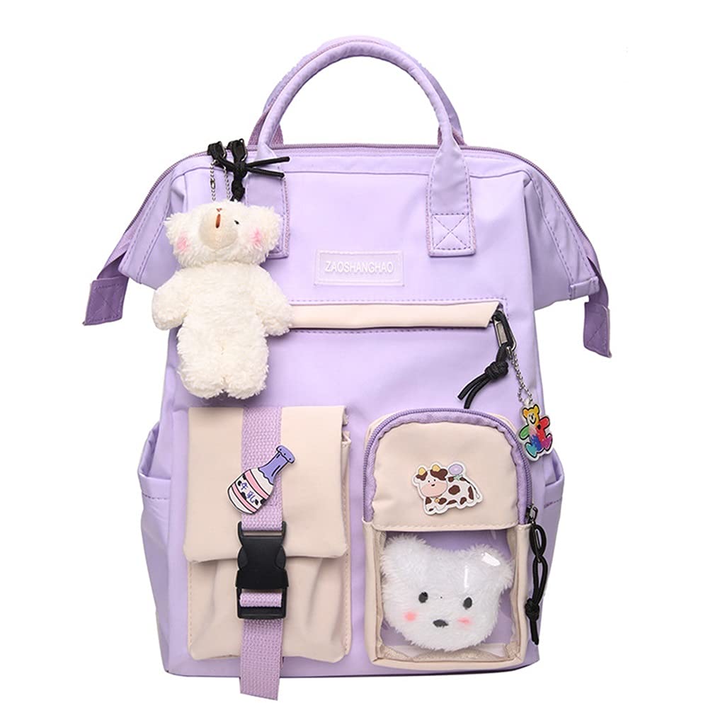CM C&M WODROKawaii Backpack for Girls Women with Pin Bear Accessories Cute College High School Backpack Laptop Bookbag
