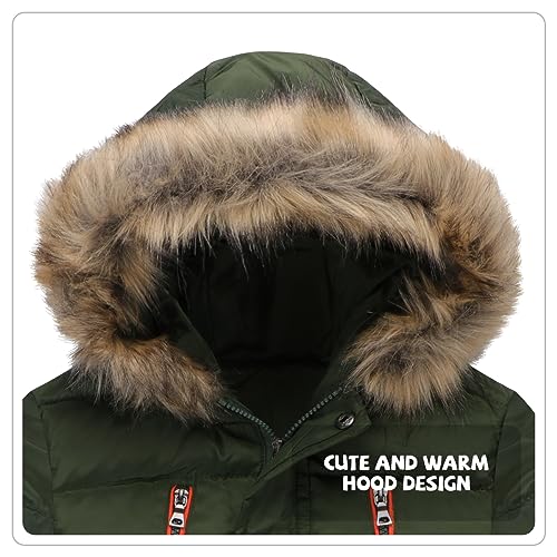 Image of Boys Winter Puffer Coat Girls Fur Collar Hoodie Jacket Kid Zip Up Warm Outerwear
