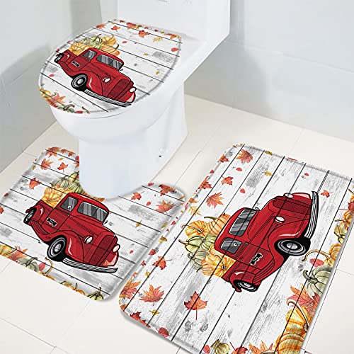 3-teiliges Badteppich-Sets, LKW-Herbst-Ahornblatt-Teppich, rutschfest, aus Holz, wasserabsorbierend, U-förmig, WC-Deckelbezug – Bild 6