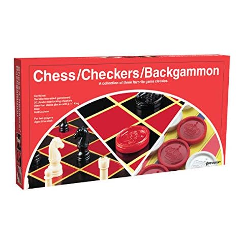 Pressman Chess / Checkers / Backgammon - 3 Games in One with Full Size Staunton Chess Pieces and Interlocking Checkers, 15.62 x 8.00 x 1.50 Inches Cover