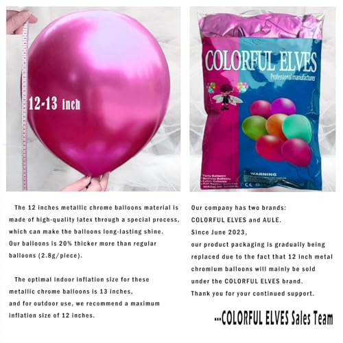 Image of Metallic Chrome Hot Pink Balloons 10 Inches 100 Pack Helium Shiny Thicken Balloon (Hot Pink)