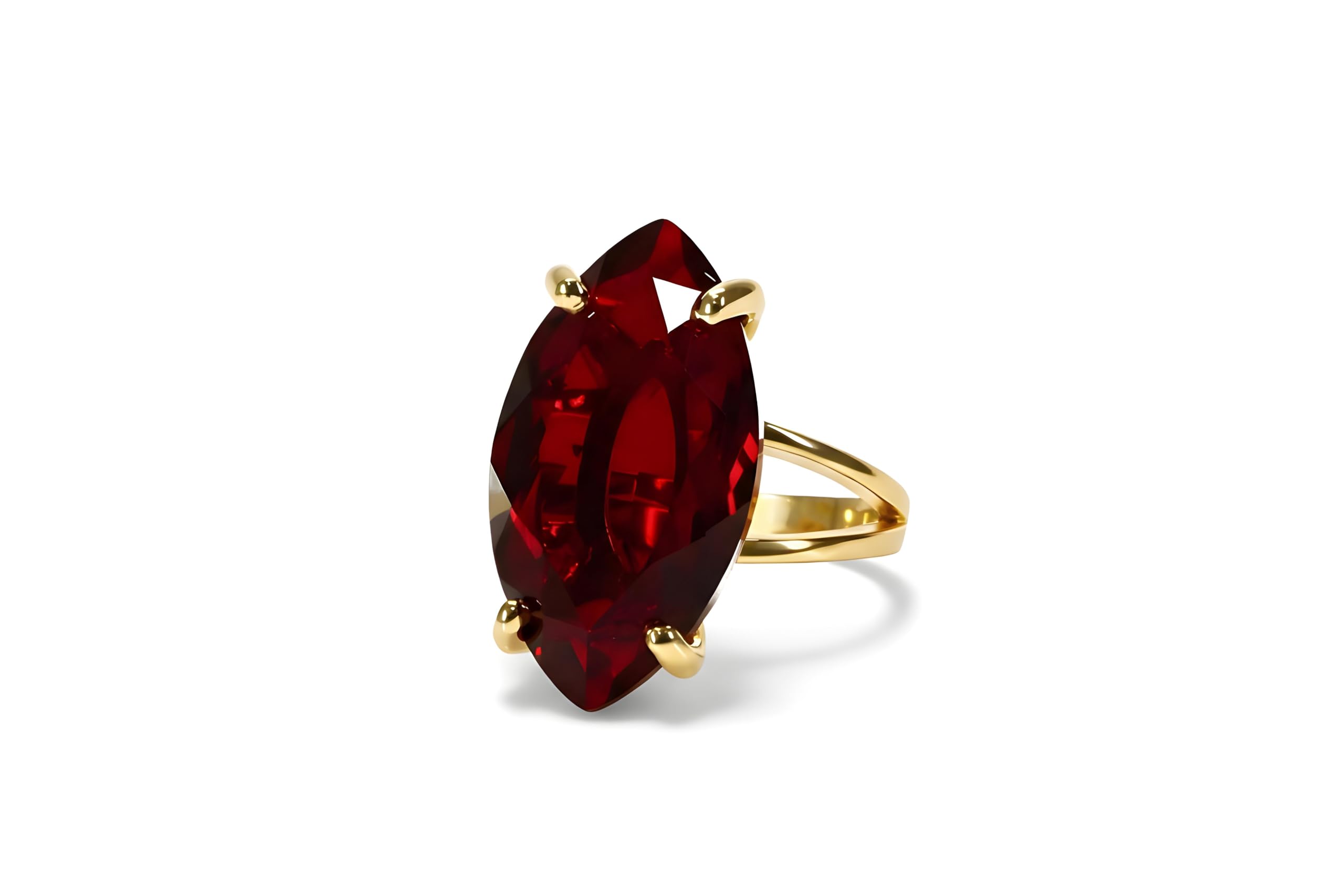 14-Karätiger Goldring mit Granat – Facettierter roter Edelstein im Marquise-Schliff – Vintage-Ring für Damen mit dem Geburtsstein des Monats Januar