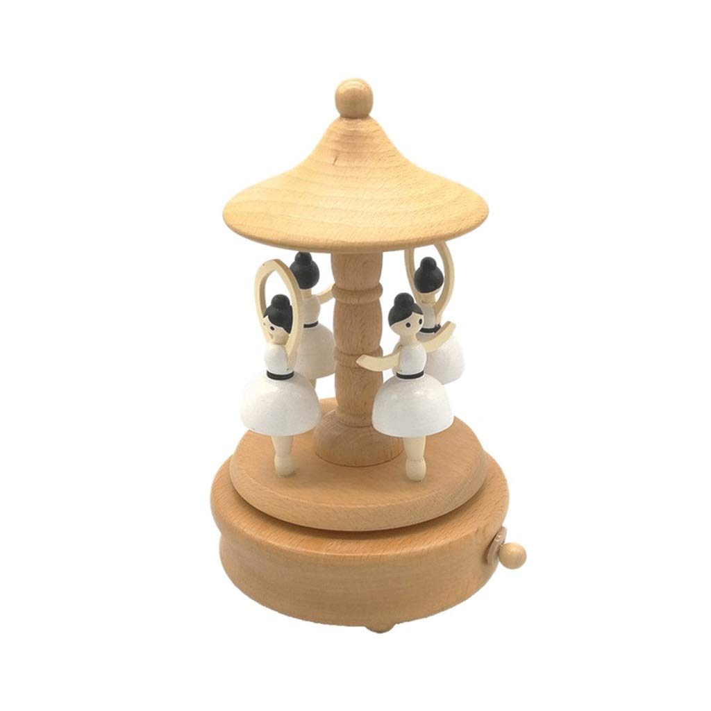 DFHEsdfD Musical jewellery box, Carousel Musical Box Wooden Music Case Craft Birthday Gift Vintage Present