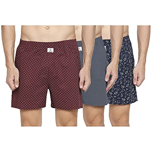 Image of Longies Cotton Men Printed Boxers Pack of 3 Regular Inner wear (LGBOXPO3V005 Grey,Pink,Maroon3284 M)