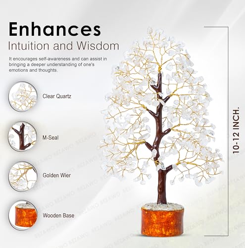 Image of Crocon Clear Quartz Crystal Tree of Life, 10-12 inch Birthday Gifts for Women | House Decor for Healing Crystals, Spiritual Gift Room Decor gemstone House Warming Gifts New Home, Birthday Gift for Mom