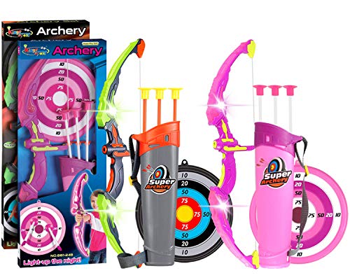 POKONBOY 2 Sets Bow and Arrow for Kids, LED Light Up Archery Sets