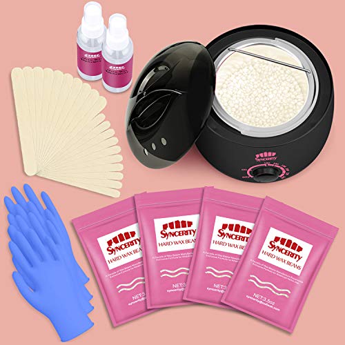 SYNCERITY Wax Warmer Hair Removal Waxing Kit for Women Men with 14.1oz Hard Wax Beads Eyebrows Legs Face Body Bikini Wax Kit with Pre and After Treatment