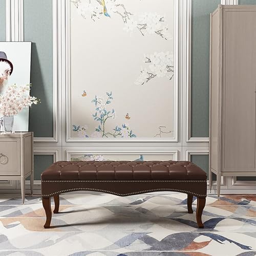 Taburete moderno multifunción de madera con banco de sofá tapizado marrón de 60 cm 7