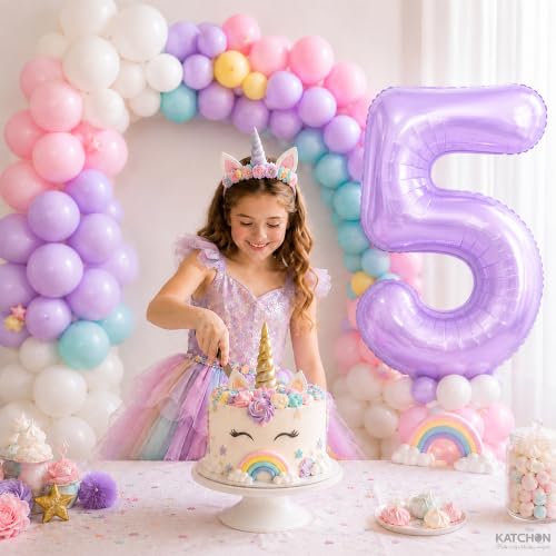 Image of KatchOn Pastel Purple Number 5 Balloon Lilac Birthday Decorations - 40 Inch