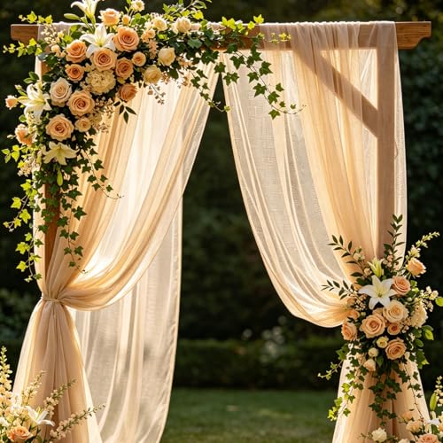 LEIMEND Tenture Mariage Voilage Champagne Mariage Arche Tenture Rideau en Tulle Tissu d'organza pour Drapé Arche pour Décoration de Cérémonie Fête Toile...
