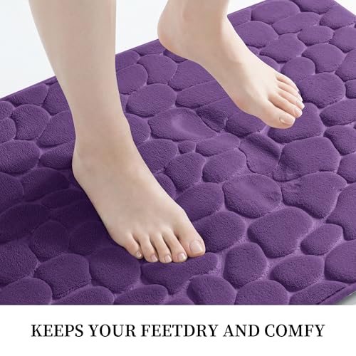 YIHOUSE Memory Foam Bath Mat Cobblestone Bathroom Rugs Super Water Absorbent Bath Mats for Bathroom Machine Washable Bath Rugs(17 x 24,Eggplant) - image 4