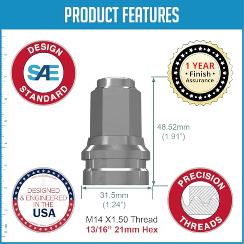 Image of Wheel Accessories Parts 40 Pcs M14x1.5 14x1.5 Thread OEM Style Lug Nuts 1.91 inch Long Chrome 13 /16 inch 21mm Hex Hex Fits Ford F-250 F-350 F-450 F-550 Super Duty HCPZ-1012-B | 611-930