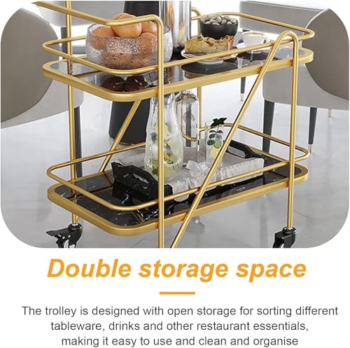 Image of Brown Art SHOPPEE 2 Tier Solid Metal Bar Trolley Serving Trolley Coffee Table Bar Trolley Serving with Wheel Home and Restaurant Mobile Cart for Food Serving Table for Living Room (Gold & Black)