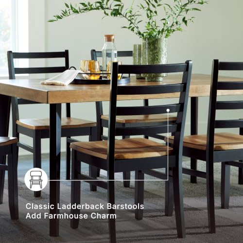 Image of Signature Design by Ashley Blondon 7-Piece Wood Dining Table Set for 6 | Rubberwood solids, Acacia veneer, MDF substrates, Solid wood frames, Wipe-clean hard seats for easy maintenance