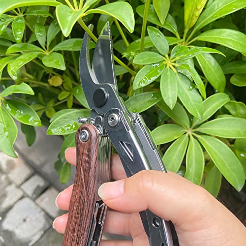 Gartenschere, Multifunktionale 7 in 1 Tragbare Schere mit Säge, Cutter, Rinde Schaufel, Edelstahl Bypass-Gartenschere mit abschließbaren Klingen für Draussen Camping, hiking, Reparieren – Bild 5