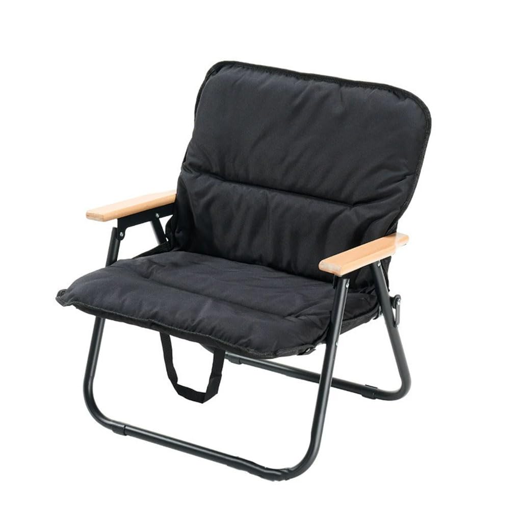 Großer Campingstuhl Klappstuhl mit Holzarmlehnen, Gepolsterter Gartenstühle Tragbarer Outdoor Anglerstuhl, Weicher Camping Stuhl für Picknick Reisen Hinterhof