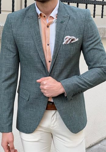 Men's Lightweight Linen Blazer Casual Summer Sport Coat with Two Buttons for Wedding Guest Jacket4