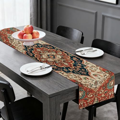 Image of Nuxovilar Vintage Persian Flax Table Runner 13x72 in | Persian Style Table Runner for Formal Dinners, Cultural Events, Traditional Decor
