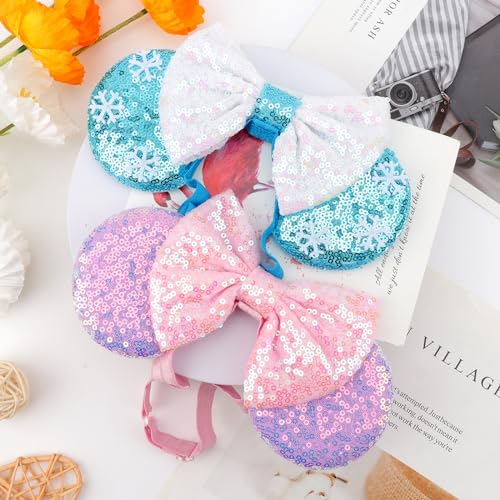 Image of DRESHOW Minnie Ears Headbands Mouse Ears Sequin Bow Headbands Elastic Adjustable Headband Glitter Party Decoration Cosplay Costume for Women