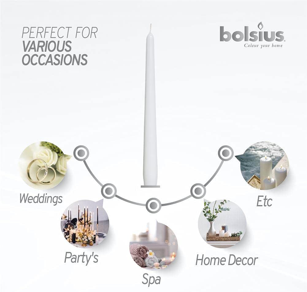 BOLSIUS 10 Pack Unscented 10 Inch White Household Taper Candles - 7.5 Hour Burning Time - Premium European Quality - Smokeless Dripless Candlesticks - Perfect for Weddings, Parties, and Everyday Use : Home & Kitchen
