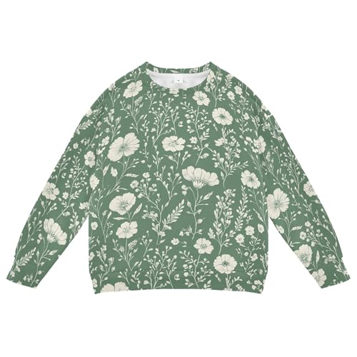 JUNZAN Autumn Flowers Carnation Peonies Sage Green Big Girls Sweatshirts Hoodies Crewneck Tops Clothing Shirts Party 4T