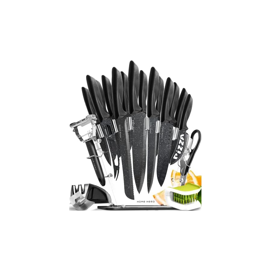 Home-Hero-Kitchen-Knife-Set-Steak-Knife-Set-20-Pcs-Ultra-Sharp-High-Carbon-Stainless-Steel-Knives-Set-Non-Stick-Coated-Chef-Knife-Set-with-Ergonomic-Handles Home Hero Kitchen Knife Set with Sharpener - High Carbon Stainless Steel Knife Block Set with Ergonomic Handles (20 Pcs - Granite)