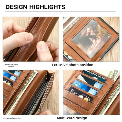 Genuine Leather Men's Long Handbag RFID Function Credit Card Holder Card Bag Leather Currency Multifunctional Wallet,Black4