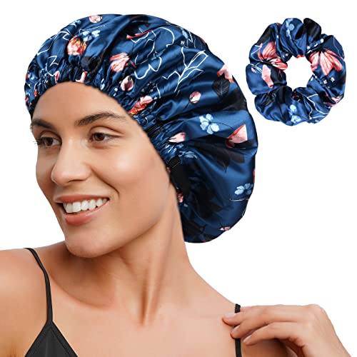 YANIBEST Bonnet en satin de soie pour dormir, bonnet extra large réversible pour femme, cheveux naturels bouclés Cover