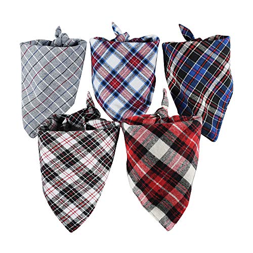 ASOCEA Halstuchtuch für Hunde, dreieckig, für kleine und mittelgroße Hunde, 5 x Kariertes Bandana