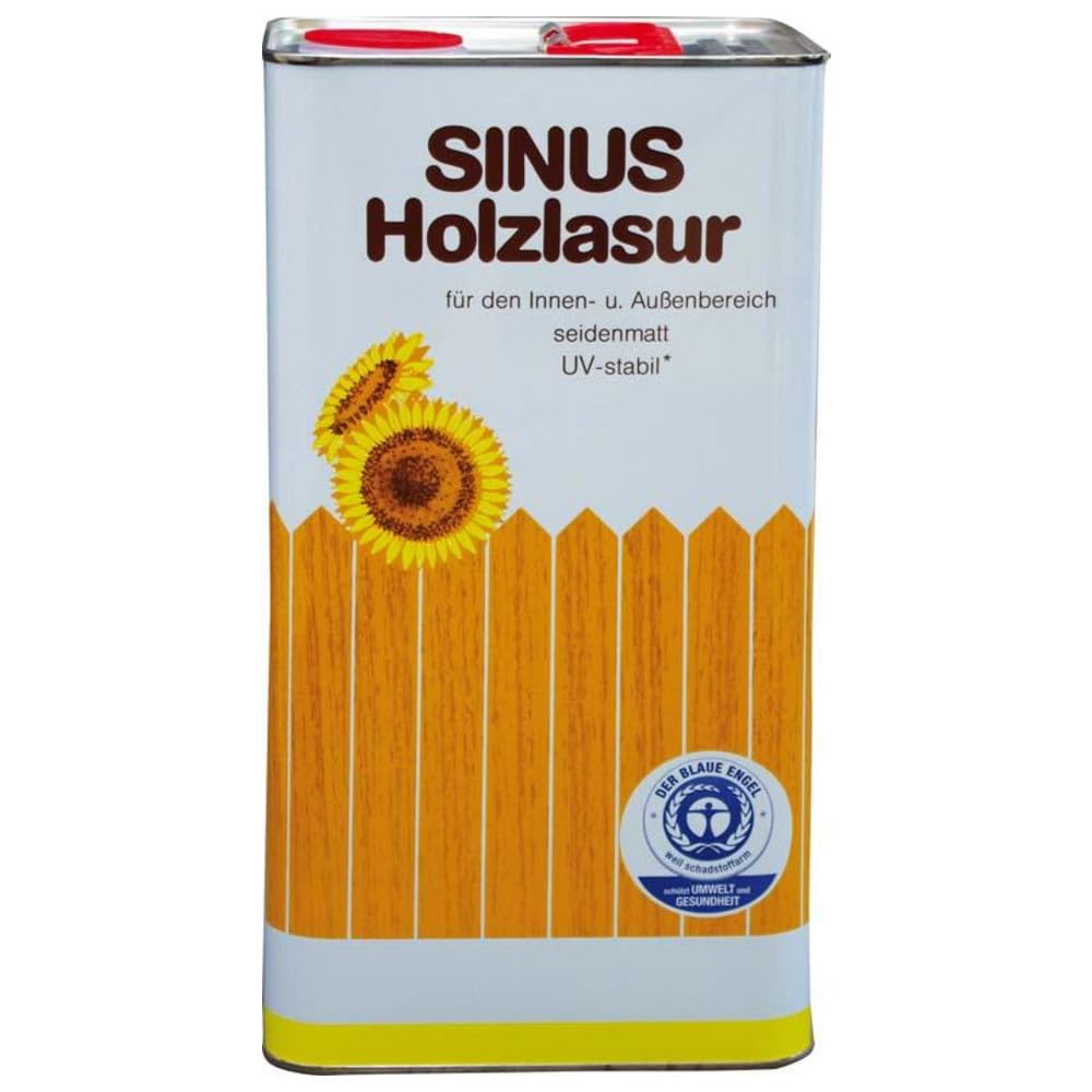 Sinus Holzlasur 5 L – Farbe Kiefer – Holzanstrich auf Pflanzenölbasis, kunstharzverstärkt & wetterbeständig – Holzschutz innen & außen – tropfgehemmt, atmungsaktiv, seidenmatt