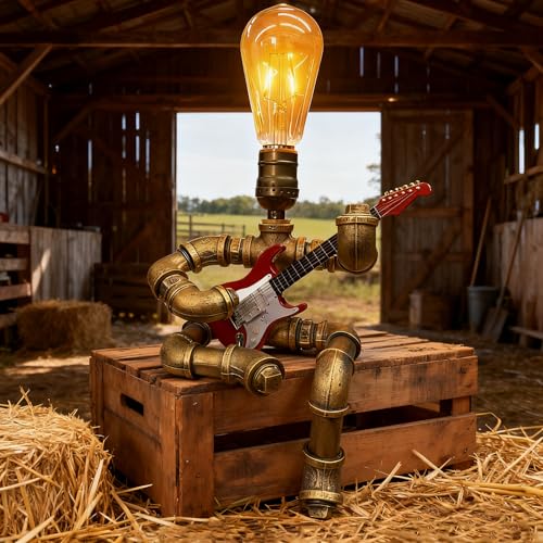 WIBOTA Cool Lamps - Cool Industrial Guitar Lamp Vintage Table Lamp Ideal Music Gift for Men & Guitar Lovers