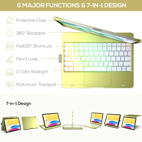 Image of typecase Touch iPad 11th 10th Generation Case with Keyboard (11 inch 2025, A16 & 10.9 inch 2022) - 360 Rotatable, 11-Color Backlit, Multi-Touch Trackpad, Pencil Holder, Thin & Light - Citrus
