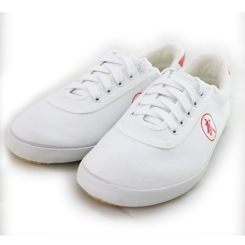 Traditional Tai Chi Shoes, White Canvas Martial Arts Training Sneakers, Red Logo2